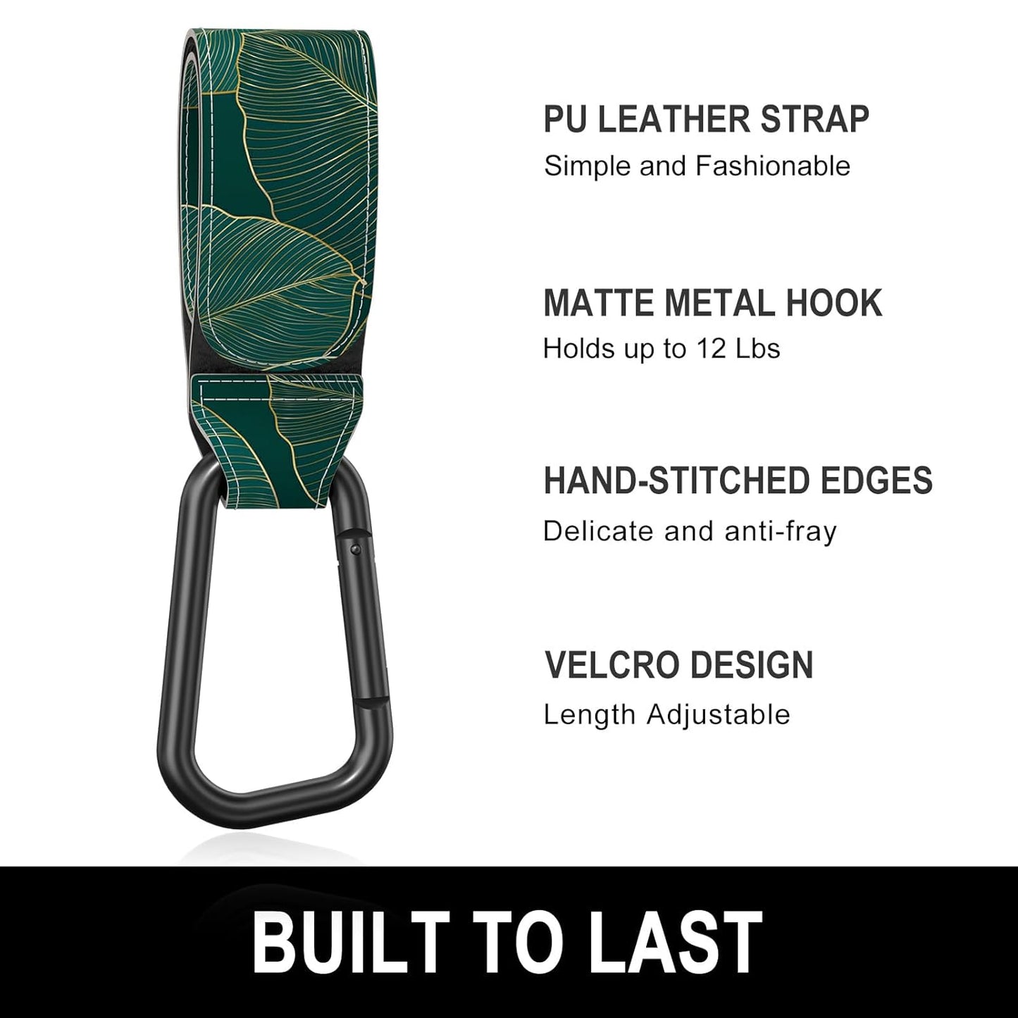Baby Stroller Hooks for Hanging Bags, Universal Stroller Clips Accessories, Mommy Hook for Diaper Bag, Shopping Cart, Purse, Backpack - 2 Pack, Abstract Leaf