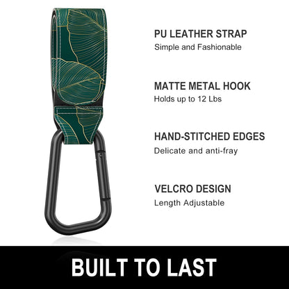 Baby Stroller Hooks for Hanging Bags, Universal Stroller Clips Accessories, Mommy Hook for Diaper Bag, Shopping Cart, Purse, Backpack - 2 Pack, Abstract Leaf