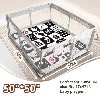 Baby Play Mat, 50x50 Playpen Mat with Super Soft Touch, Activity Mats with Upgraded Anti-Slip Bottom, Machine Washable Crawling Mats for Floor & Picnic (Animal Alphabets)