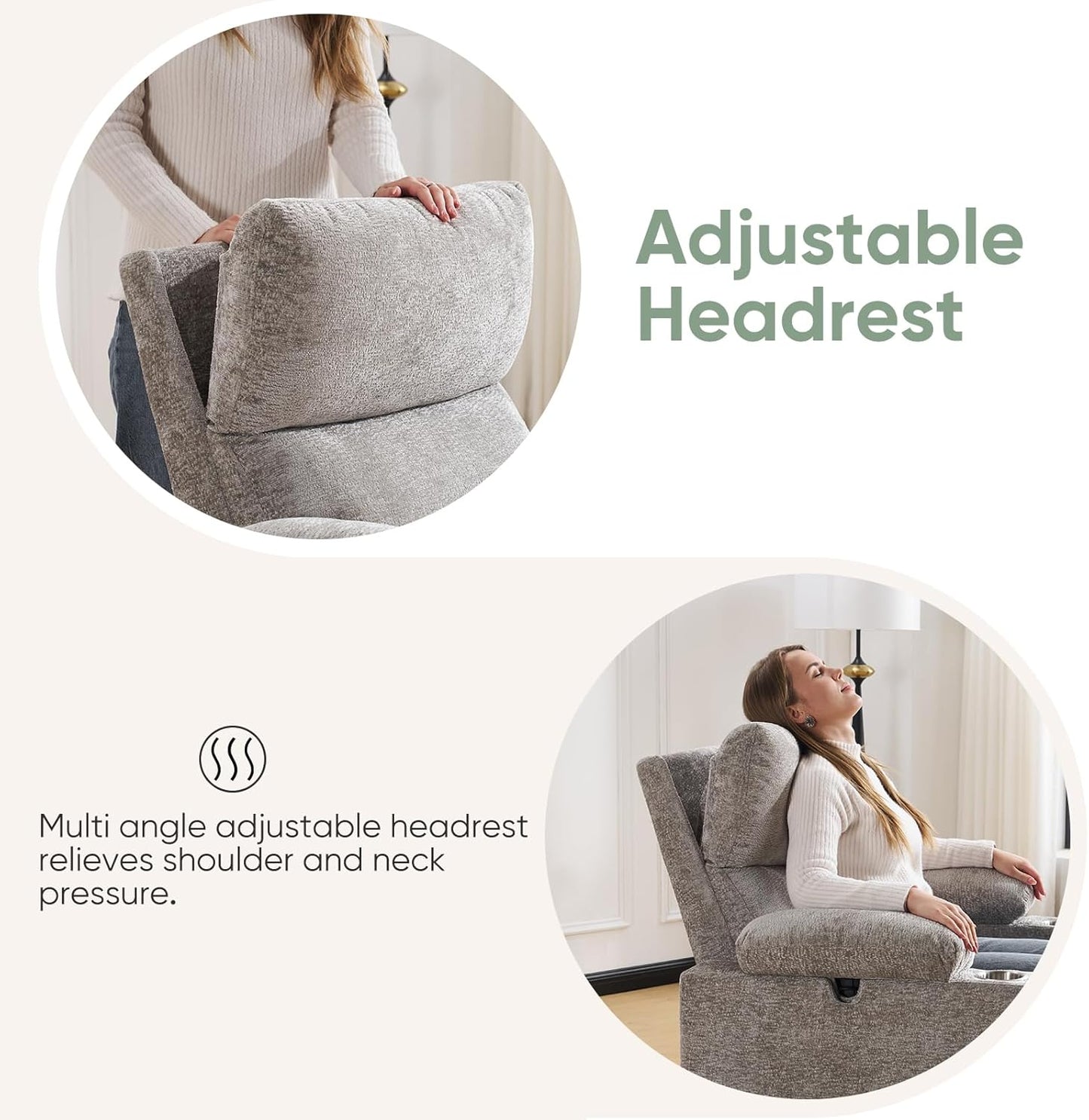 Rocking Chair Nursery with Adjustable Armrest for Breastfeeding, Glider Recliner Nursery Chair with Massage and Heat, Power Swivel Rocker Recliner with Adjustable Headrest, Corduroy, Beige