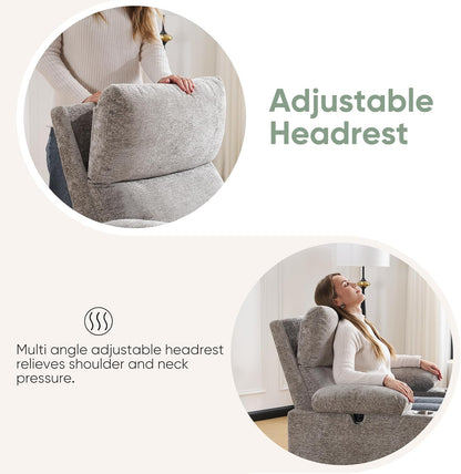 Rocking Chair Nursery with Adjustable Armrest for Breastfeeding, Glider Recliner Nursery Chair with Massage and Heat, Power Swivel Rocker Recliner with Adjustable Headrest, Corduroy, Beige