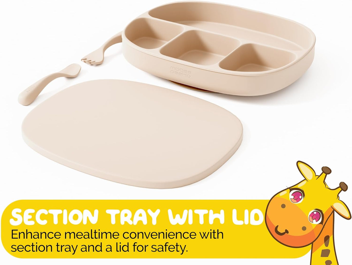Toddler Necessities Baby Feeding Essentials Set for Baby in Green Color with Baby plates with Suction and Silicone Utensil Set - (3 Pieces)