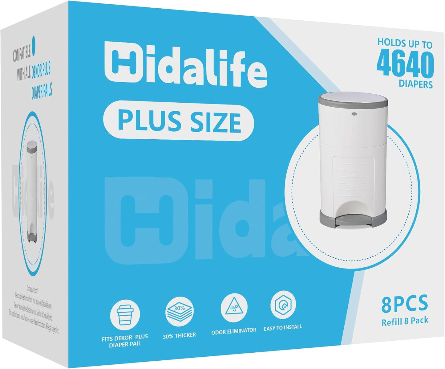 HIDALIFE Refills Compatible with Dekor Plus Diaper Pails, Disposable Diaper Trash Bags, Extra Thick Diaper Pail Refill Liners, Hold Up to 4640 Diapers (8 Pack)