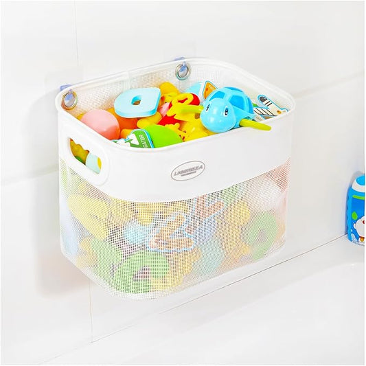 Ligereza Quick Scoop Baby Mesh Bath Toy Storage, 2x Capacity & Large Opening Bath Toy Organizer Baby Bath Gift Bathtub Toy Holder, Toy Storage For Toddlers (White)
