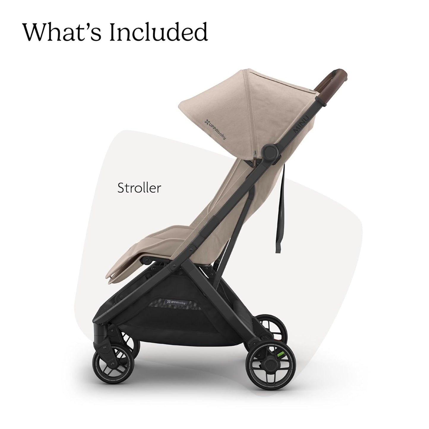 UPPAbaby Minu V3 Travel Stroller | Lightweight + Compact Design | One-Hand Fold + Unfold | from Birth + Overhead Compatible | Evelyn (Meadow Green/Carbon Frame/Chestnut Leather)