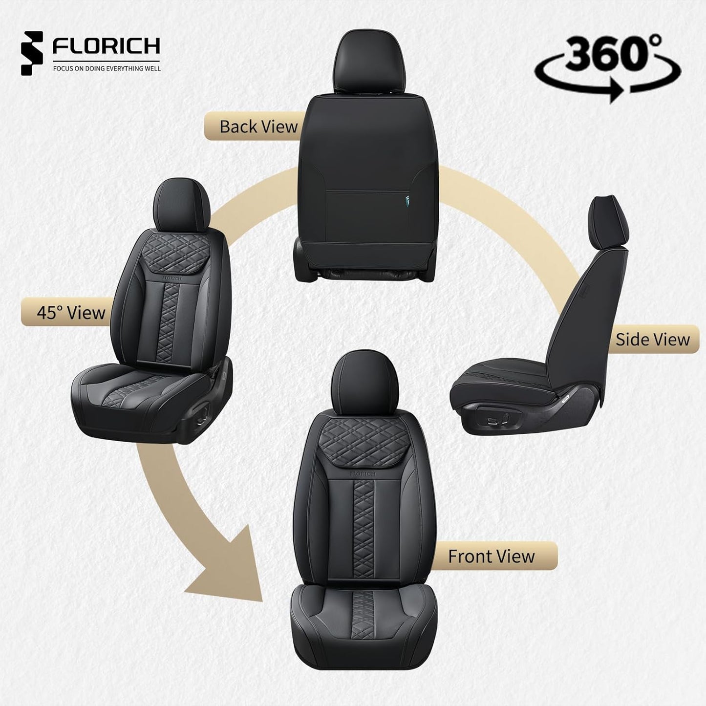 FLORICH Car Seat Covers Full Set, Automotive Seat Covers, Black Car Seat Cover, Waterproof Seat Protectors Universal fit for Car Truck Van SUV - Black