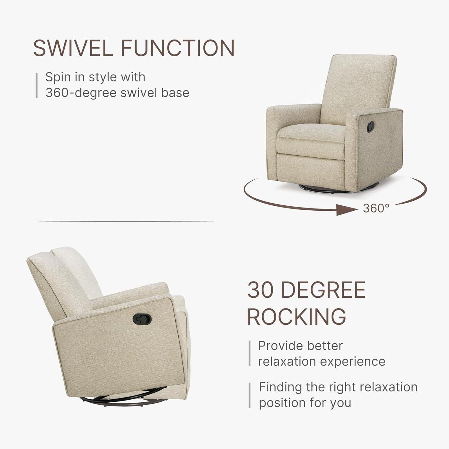 KISLOT Upholstered Recliner Swivel Glider Nursery Chair Reclining Performance Fabric Rocker with Wood Base,Boucle,Moss Green