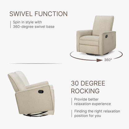 KISLOT Upholstered Recliner Swivel Glider Nursery Chair Reclining Performance Fabric Rocker with Wood Base,Boucle,Moss Green