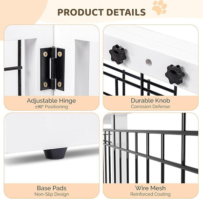 Bonnlo Free Standing Dog Gate, 37" - 68" Wide Pet Gate for Fireplace Stairs Doorways, Wooden Adjustable Pet Fence Indoor, Christmas Tree Gate (White)