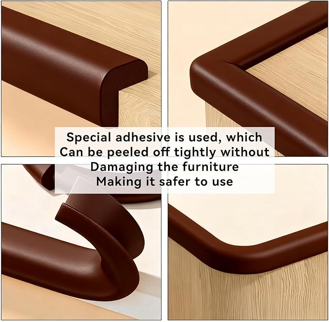 Furniture Edge Corner Protector (16.7ft Edge 8 Corners), Baby Proof Bumper Guards, Soft NBR Safety Pre-Taped Rubber Foam for Table, Desk, Fireplace (Brown)