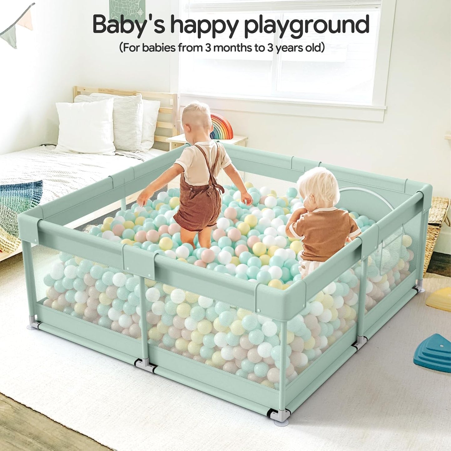 Fodoss Baby Playpen 50×50in, Small Play Pen for Babies and Toddlers, Playpen for Apartment, Play Yard, Activity Fence, Baby Playard with All-Side Mesh, Pull Rings
