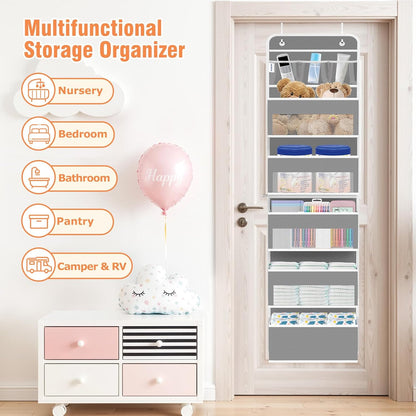 WISELIFE Over The Door Organizer Storage 4 Shelves Large Capacity Hanging Bedroom Storage Solution with 6 Side Pockets for Dorm Bathroom Pantry Nursery and Baby Essentials Holds up to 40 Lbs (Black)