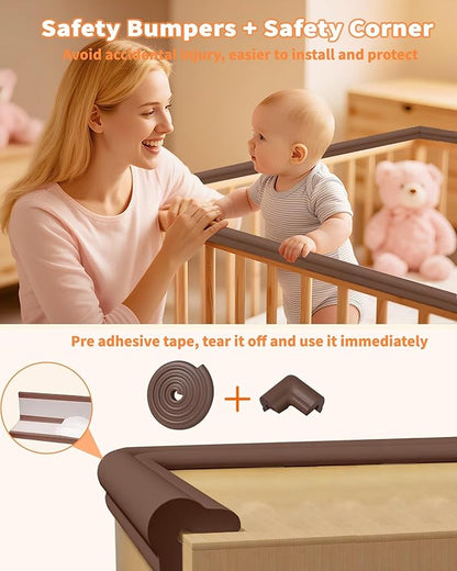Edge Protector for Baby Proofing, 6.6FT 0.67’’Th L-Shape Air Buffering Soft NBR Rubber Foam Furniture Edge Bumper Guards with 6 Corners, Pre-Taped, Thick Table Bumper Guard for Babies (Coffee)