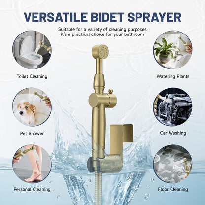 Chrome Handheld Bidet Sprayer for Toilet with Bidet Hose Brass Cloth Diaper Sprayer Bathroom Toilet Attachment for Feminine Wash, Wall Mount or Toilet Mount