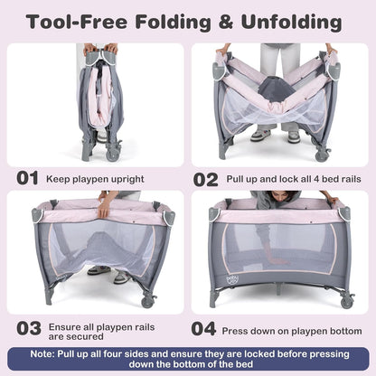 BABY JOY 5 in 1 Pack and Play, Portable Nursery Center Baby Playard w/Bassinet & Diaper Changing Table, Bag, Infant Bassinet Crib Activity Center for Baby Toddlers Indoor Outdoor (Royal Blue, Classic)