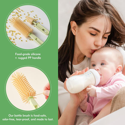 Baby Bottle Brush Set - Baby Bottle Cleaner Kit with Nipple Brush, Silicone Bottle Brush, Straw Cleaner Brush, Soap Dispenser, Bottle Drying Rack - 7 in 1 Bottle Cleaning Tool Set for Home and Travel