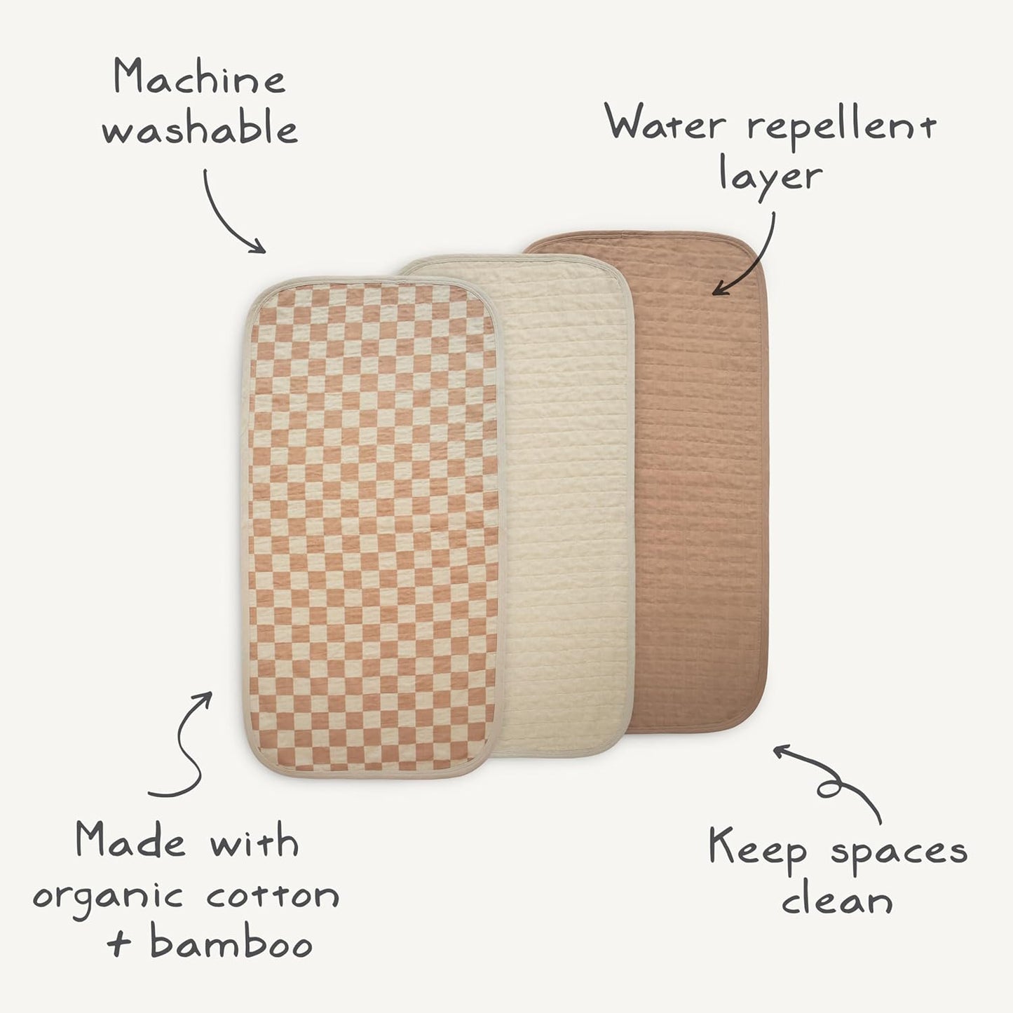 mushie Water Repellent Changing Pad Liners | Made with Organic Cotton | Set of 3 (Pastel Blooms Combo)