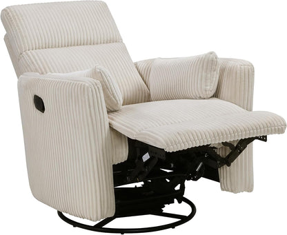 Lexicon Modern Swivel Glider Recliner Chair, Nursery Glider, Corduroy Fabric Upholstery Recliner with 2 Lumbar Pillows, Manual Reclining Sofa Chair for Living Room/Office/Apartment, Beige