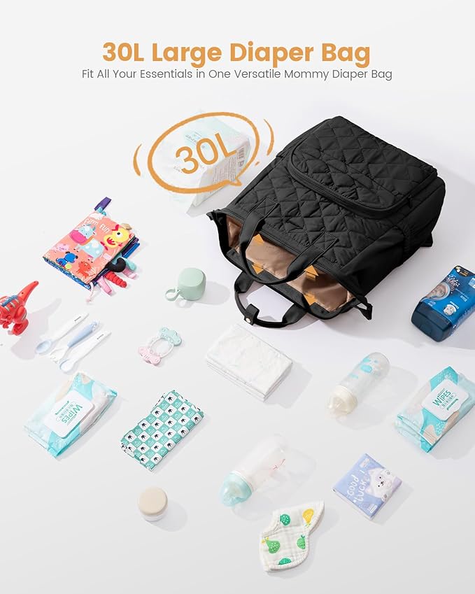 LOVEVOOK Diaper Bag Backpack, Large Baby Bag for Girl Boy with Changing Pad, Diaper Backpack for Mom Dad with Stroller Buckles, Black