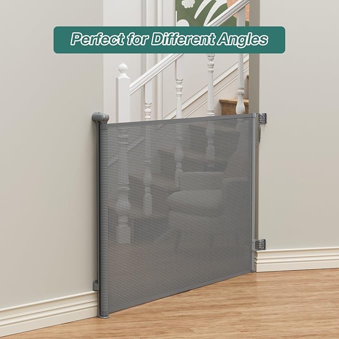 Babepai Retractable Baby Gates Extra Wide | 55" Wide x 38" Tall Dog Gates for Stairs | Indoor/Outdoor Use | Child Gates for Doorways, Deck, Porch, Hallways, Patio - Gray