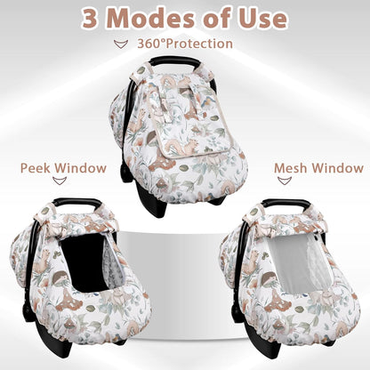 Car Seat Cover Baby Girl, Warm Winter Carseat Cover for Baby, Kick-Proof Infant Car Seat Cover with Peep Window, Windproof & Cozy, Pink Rainbow