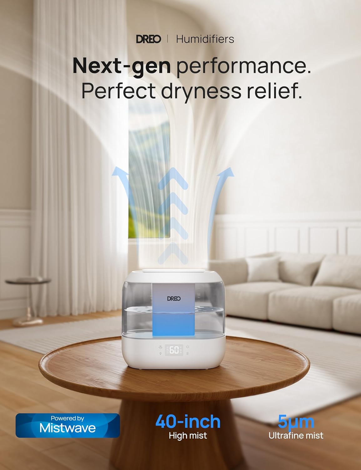 Dreo Smart Humidifiers for Bedroom, Top Fill 4L Supersized Humidifier Large Room with 28 dB, 36H Runtime, Touch/APP/Voice Control, Nightlight, Cool Mist Humidifiers for Baby, Plants, Indoor, Black