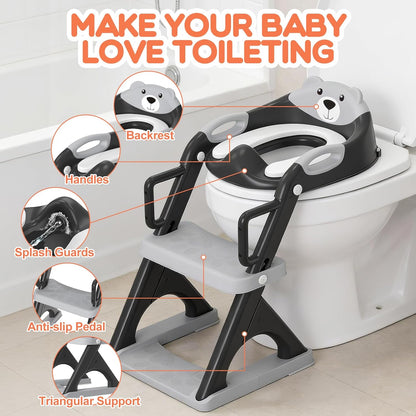Potty Training Seat, SKYROKU Upgrade Toddler Toilet Seat for Kids Boys Girls, 2 in 1 Potty Training Toilet, Splash Guard Anti-Slip Pad Step Stool,New Sector-Shape Stabilized Base (8899+Grey)