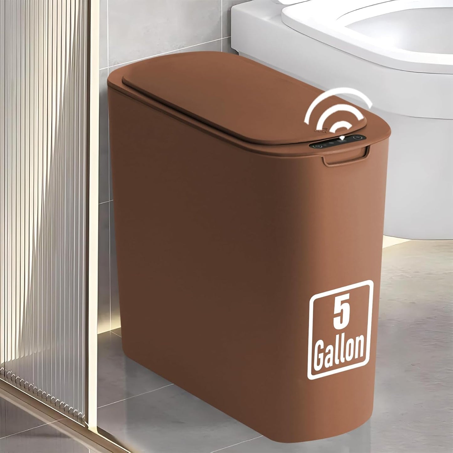 TIPGO 5 Gallon Motion Senor Bathroom Trash Can with Lid, Automatic Garbage Can Touchless, Smart Plastic Waste Basket for Narrow Spaces, Bathroom, Office, Bedroom, Living Room (White)