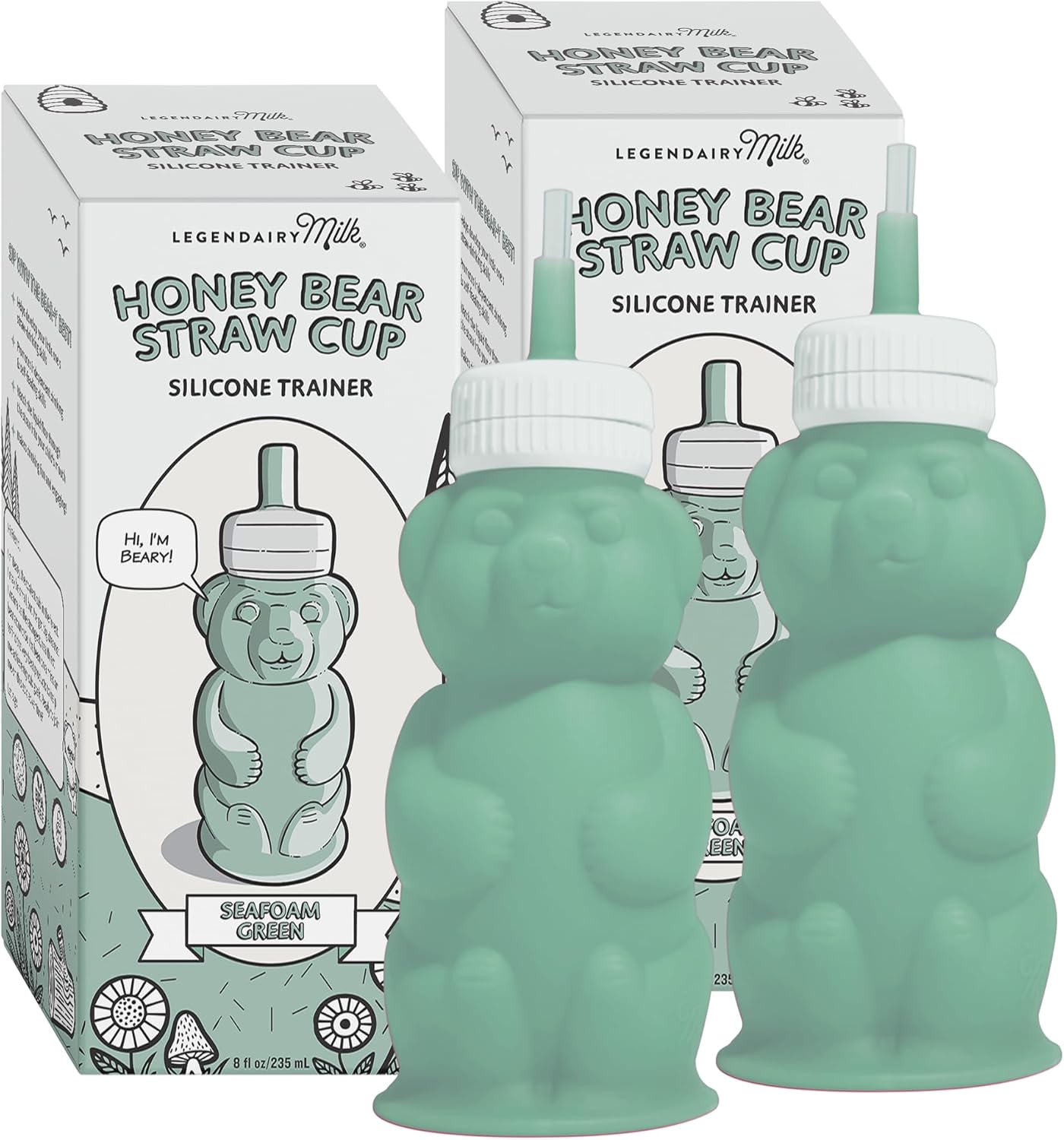 Legendairy Milk Honey Bear Straw Cup for Baby & Toddler, Silicone Squeeze Training Straw Cup, Leak Resistant Baby Sippy Cup with Straw, BPA Free, Dishwasher Safe, Bottle Transition, 8 oz, Green