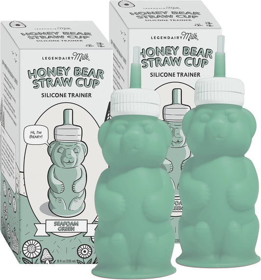 Legendairy Milk Honey Bear Straw Cup for Baby & Toddler, Silicone Squeeze Training Straw Cup, Leak Resistant Baby Sippy Cup with Straw, BPA Free, Dishwasher Safe, Bottle Transition, 8 oz, Green