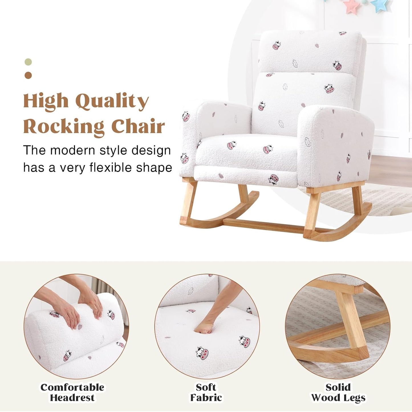 HCHAIRH Rocking Chair Nursery, Nursing Rocking Chairs with Foot Rest for Mom Nursery, Glider Rocker Chair with Footrest and High Backrest for Living Room, Bedroom, Beige
