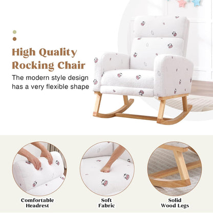 HCHAIRH Rocking Chair Nursery, Nursing Rocking Chairs with Foot Rest for Mom Nursery, Glider Rocker Chair with Footrest and High Backrest for Living Room, Bedroom, Beige