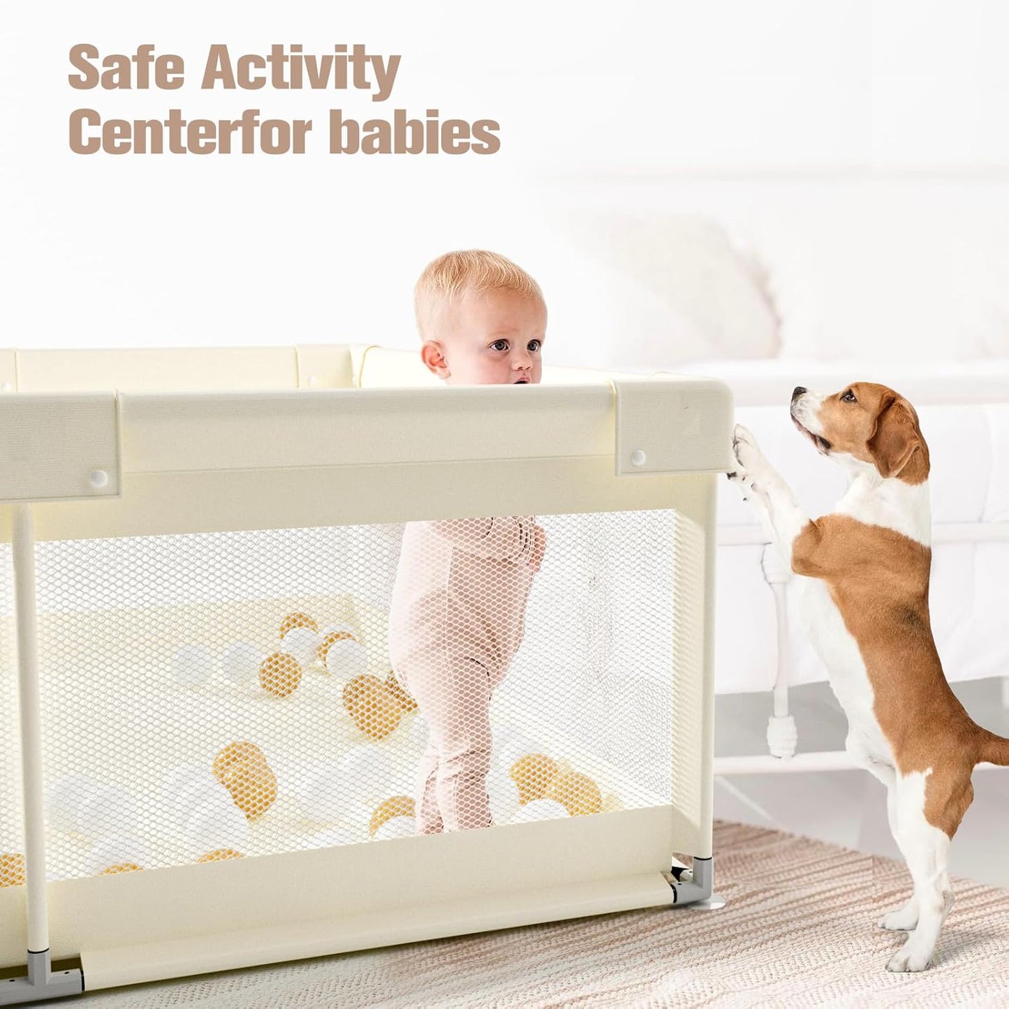 ZEEBABA Baby Playpen with Mat, Playpen for Babies and Toddlers, Small Baby Play Pens, Play Yard for Infants with Play Mat, 47x47inch Playard with Gate
