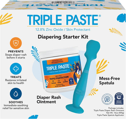 Triple Paste Diaper Rash Cream for Baby - 8 Oz Tub – Zinc Oxide Ointment Treats, Soothes & Prevents Diaper Rash, Pediatrician-Recommended Hypoallergenic Formula, Baby Essentials for Daily & Overnight