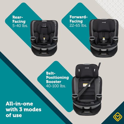 Safety 1st Turn and Go 360 ST Rotating All-in-One Convertible Car Seat, SafetySwivel Technology, SecureTech Installation, 3-in-1 Rear-Facing, Forward-Facing, Booster, 5-100 lbs, Siberian Caviar