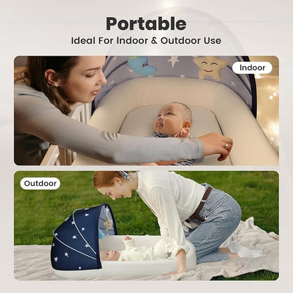 Portable Baby Bassinet- Travel Bassinet for Newborn and Infant, Suitable for Indoor & Outdoor Carry, Lightweight Foldable Washable, Portable Bassinet for Baby Travel, Portable Travel Bassinet, Blue