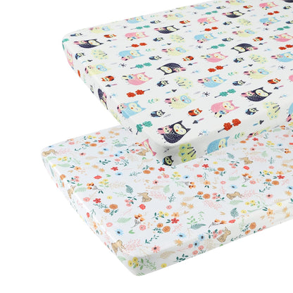 Onacosht Pack and Play Sheets 3 Pack for Baby Boy, Stretchy Jersey Knitted Portable Mini Crib Sheets Playard Mattress Cover, Woodland Animal Elephant Fox Lion Bear Giraffe Zebra Printing