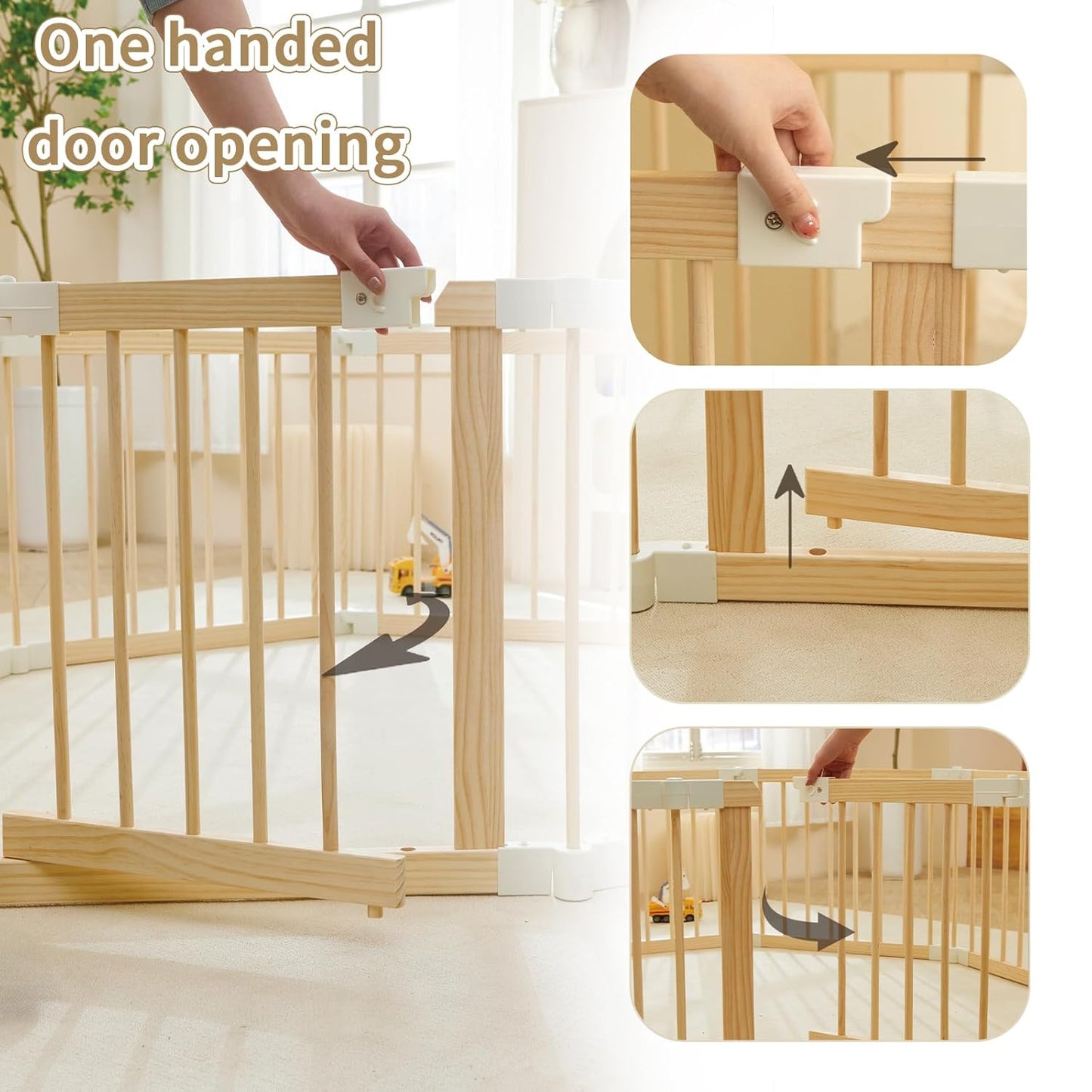 Baby Playpen, Foldable Wooden Play Yard with Gate, Playpen for Babies and Toddlers, Adjustable Baby Activity Center with Child Proof Lock, Fence Play Area for Toddlers 6 to 36 months(56*83*24inch)