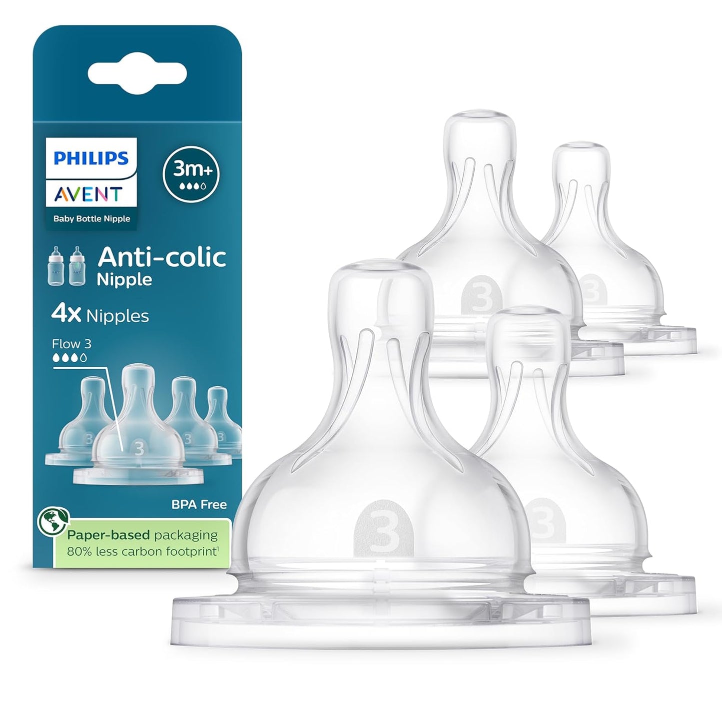 Philips Avent Anti-Colic Nipples - Flow 4, 4-Pack, SCY764/44