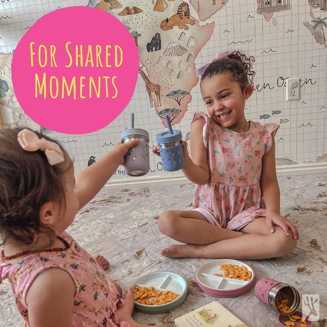 Elk and Friends Kids 7.8” Porcelain Divided Plates with Silicone Sleeves | Suitable for Babies/Kids/Toddlers | Microwave & Dishwasher Safe | Non Slip | Snack Dishes