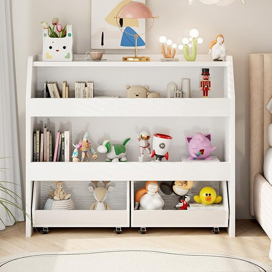 COZPAW Toy Storage Organizer, 3 Tier Montessori Shelf with Movable Bins (White)