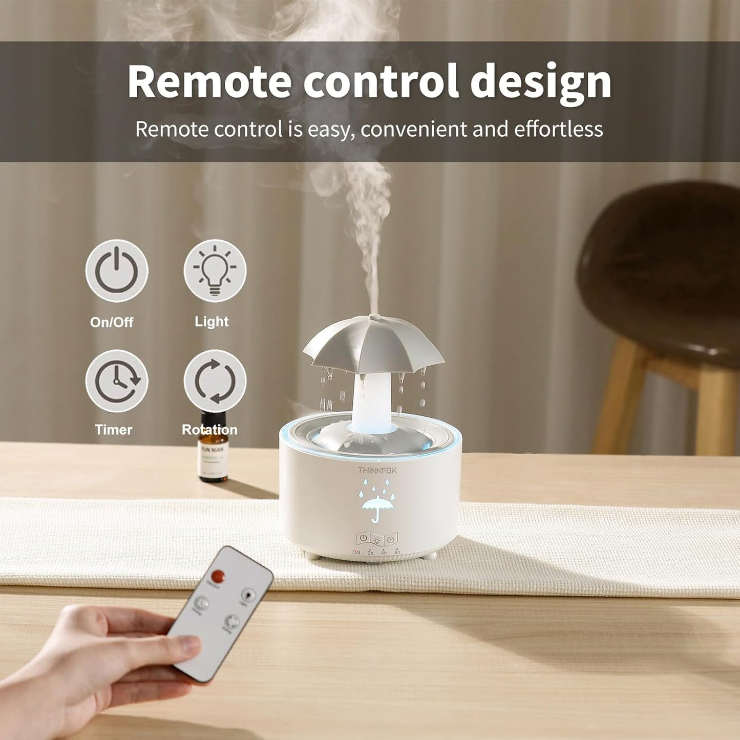 Humidifiers for Bedroom,Aromatherapy Essential Oils Diffuser,Quiet Ultrasonic Clouds and Cool Mist Humidifier, 7 Colors Breathing LED Light,Rotating Umbrella Rain Drops,Ideal Holiday Gifts for Home