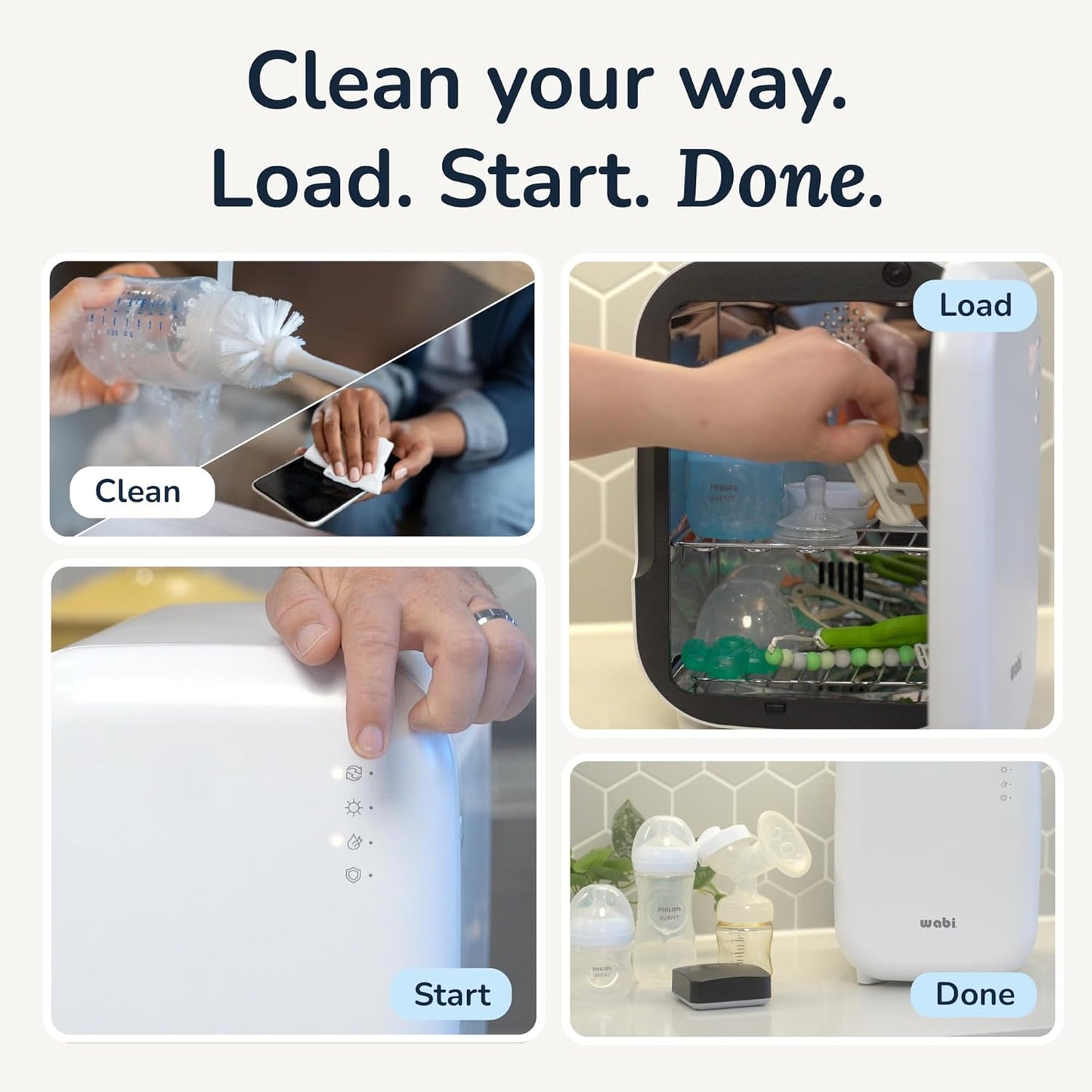 WABI UV LED 3-in-1 Sanitizer & Dryer MINI Box | Disinfect, Dry, & Store Everyday Items, Baby Feeding Gear, and Electronics | Touch Control, LED (No Mercury) | Smart Storage Mode | Fits 4-6 Baby Bottle