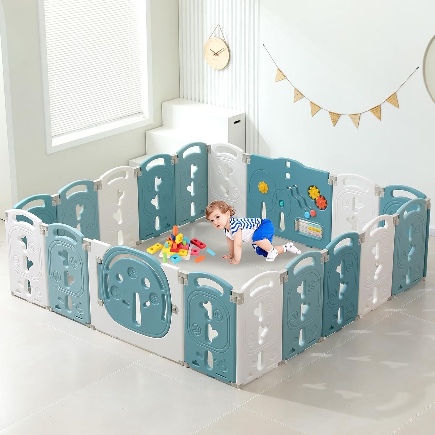 LulliSpace Baby Playpen,Foldable Playpen for Babies and Toddlers,Kids Activity Centre Safety Play Yard,Safety Gates for Indoor&Outdoor,Toddler Fence Play Area,Portable, Educational, 14 Panels