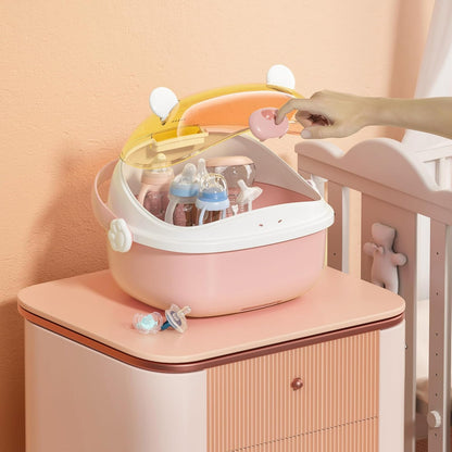 Baby Bottle Drying Rack Storage, Nursing Bottle Storage Box Organizer with Cover, Portable Kitchen Cabinet Organizer, Durable countertop Dryer (Light Sky Blue)