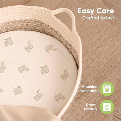 2-Pack Baby Bassinet Sheets Girl, Boy - 33x17 Viscose Derived from Bamboo Bedside Mattress Fitted Bassinet Sheets, Compatible with Halo Bassinest Swivel Sleeper, Baby Delight, Graco (Pecan)
