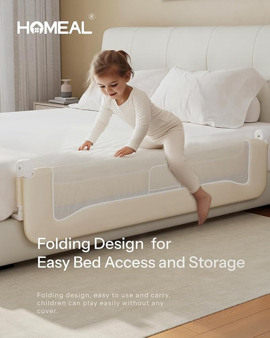 HOMEAL Bed Rail for Toddlers, 47in Foldable Toddler Bed Rails with U-Shape Base, Baby Bed Rail Guard for Twin Size, Full Size, Queen Size, King Size Beds, Bed Guard Rail for Toddlers, Beige