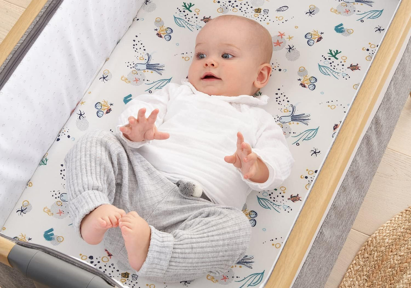 Tutti Bambini Premium Bassinet Sheets (2 Pack) - Soft & Breathable Bamboo Jersey, Double-Strength Bedside Sleeper Sheets, Fits Mattresses from 20.8 x 31.5 in to 23.6 x 35.4 in (Our Planet)