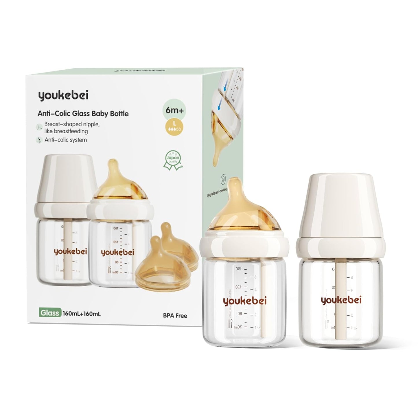 Small Glass Baby Bottle for Newborn Breastfeeding Babies, Preemie & Extra Slow Flow Nipples (SS), Anti-Colic, Breast-Like, 0 Months+, 3 oz, 2 Pack