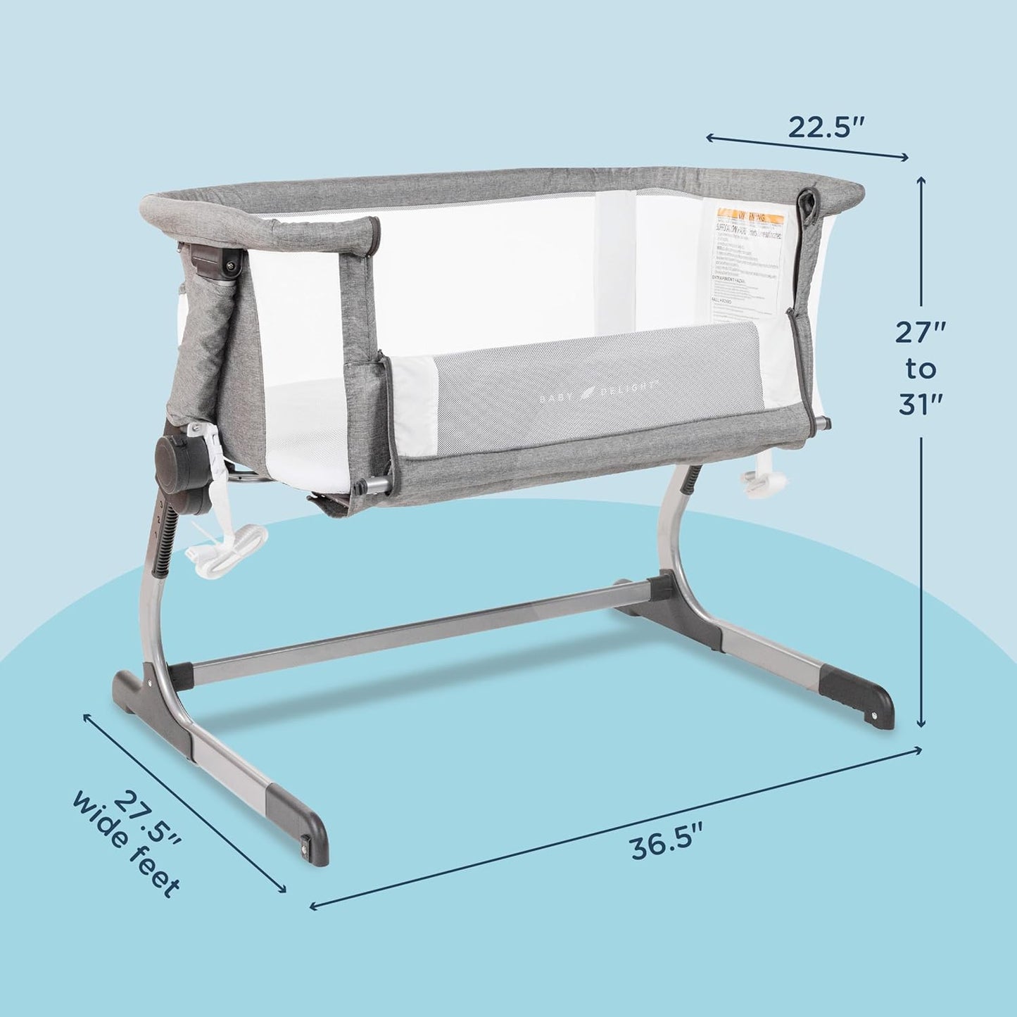 Baby Delight Beside Me Dreamer Bassinet | Bedside Sleeper | 6-Position Height Adjustment | Charcoal Tweed
